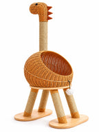 Arbre à chat dinosaure Dinozia beige en rotin avec panier