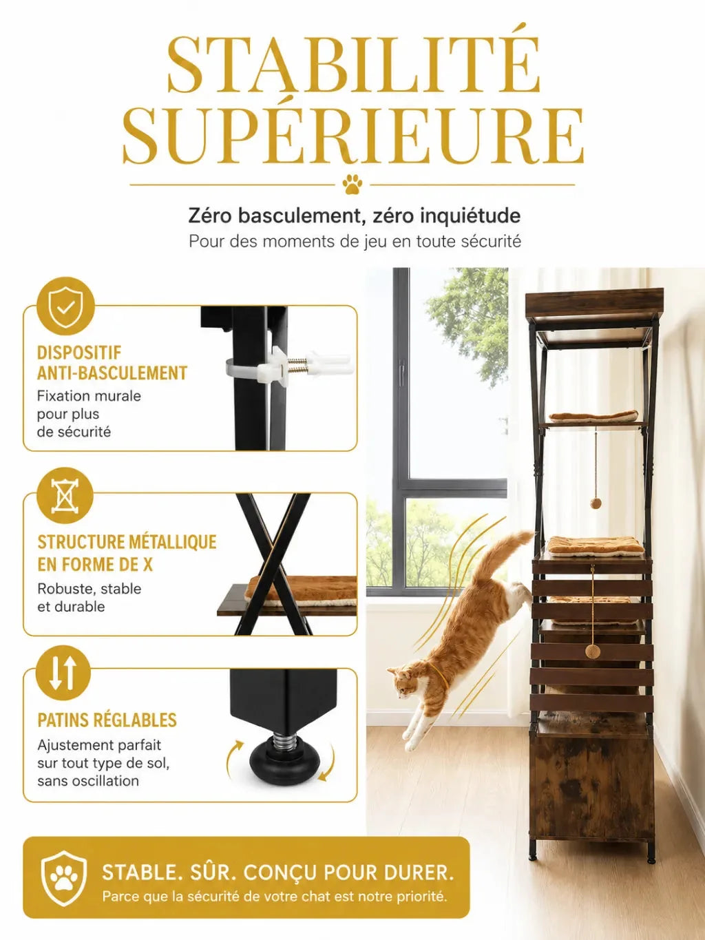 Stabilité supérieure de l’arbre à chat Ferrovia avec cadre métal en X