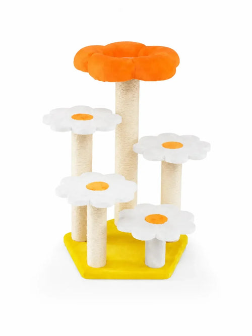 Arbre à chat fleur Floravia 90 cm avec perchoir orange moelleux