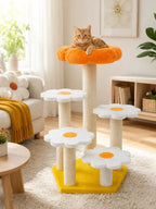 Arbre à chat fleur Floravia dans un salon avec chat sur le perchoir