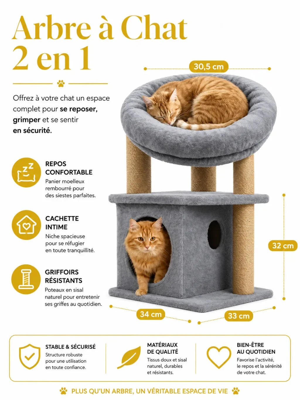 Niche et paniers de repos de l'arbre à chat fleur Pétalia