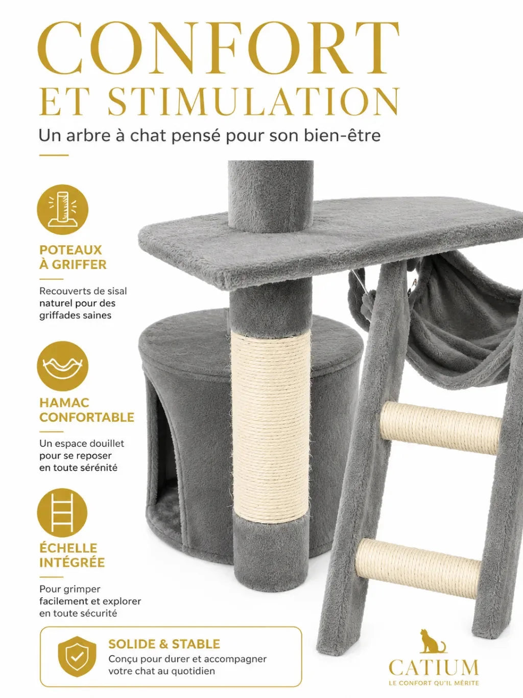 Détails du hamac, de l’échelle et du sisal de l’arbre à chat Emprelia