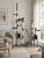 Arbre à chat géant gris motif pattes Emprelia dans un salon