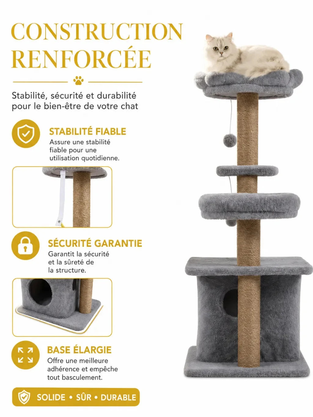 Construction renforcée et base stable de l'arbre à chat Pétalia
