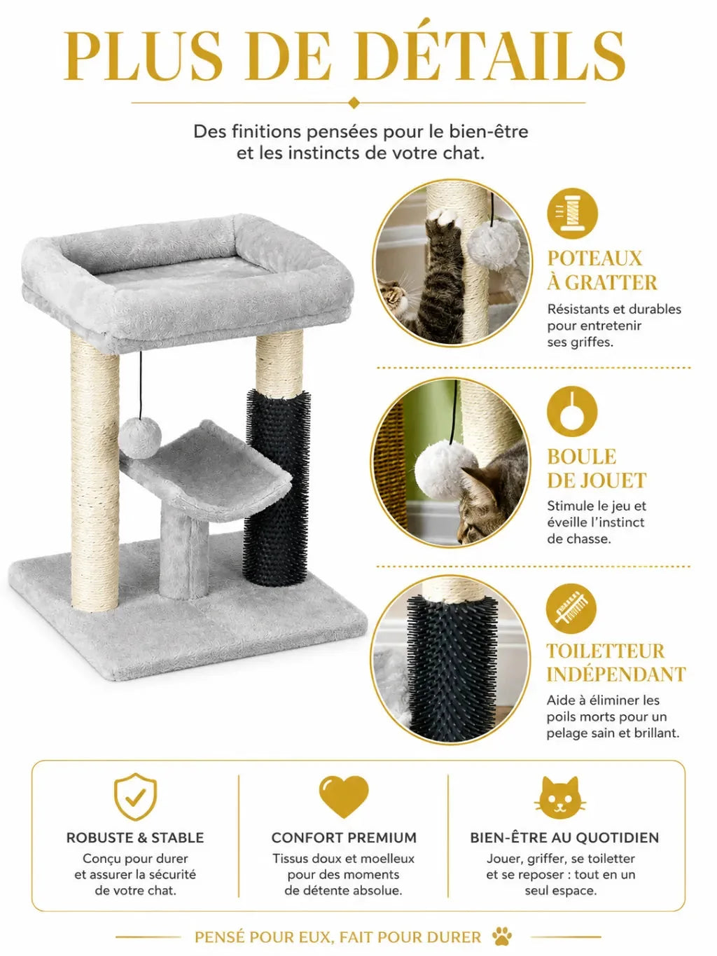 Sisal, balle et brosse d'auto-toilettage de l'arbre à chat Velouria