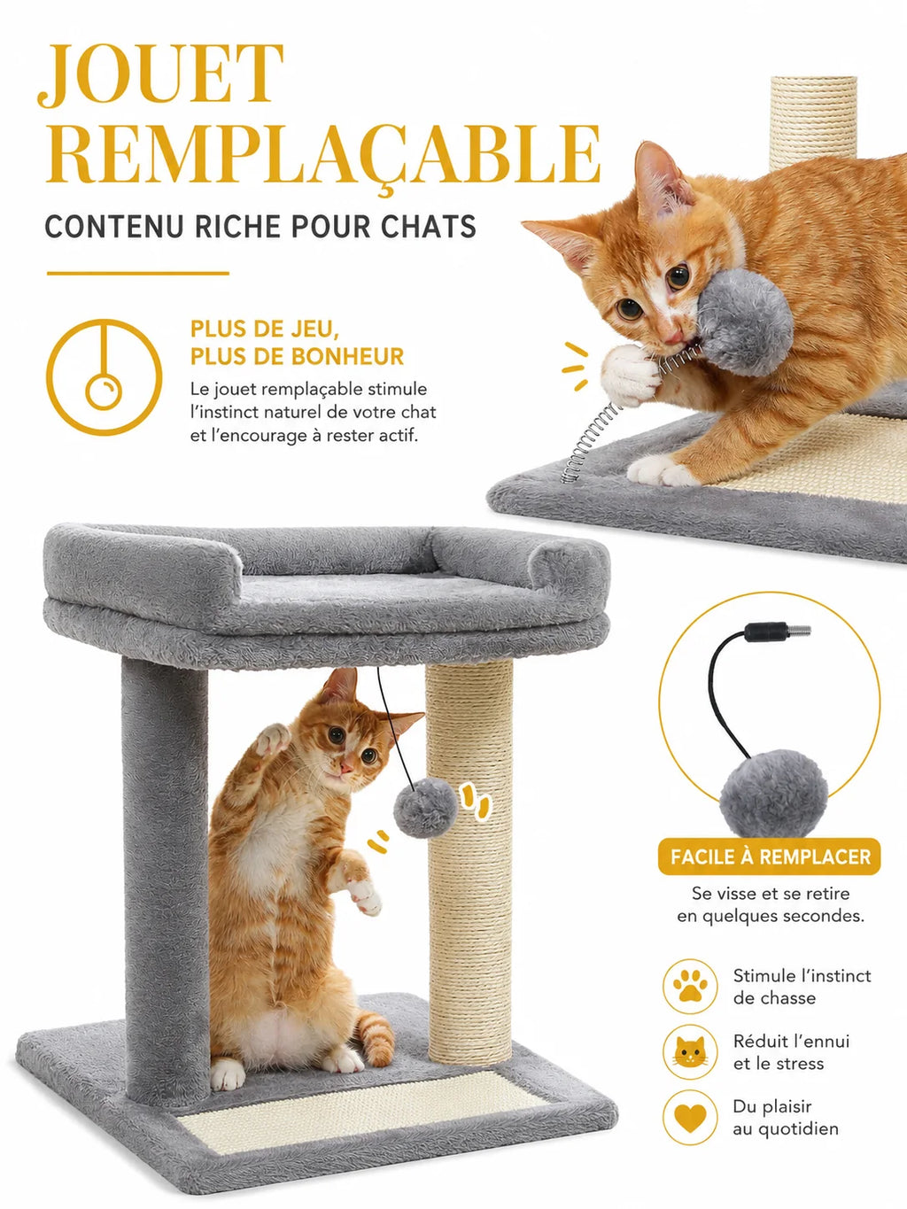Balle suspendue et jouet remplaçable sur ressort de l'arbre à chat Dorlésia