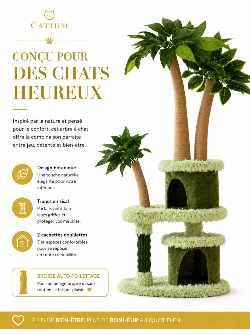 Deux niches et troncs en sisal du grand arbre à chat Canoporia