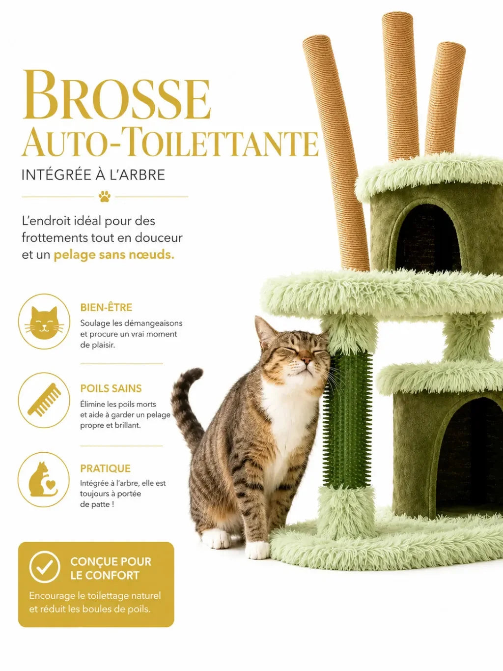 Brosse auto-toilettante intégrée au grand arbre à chat Canoporia