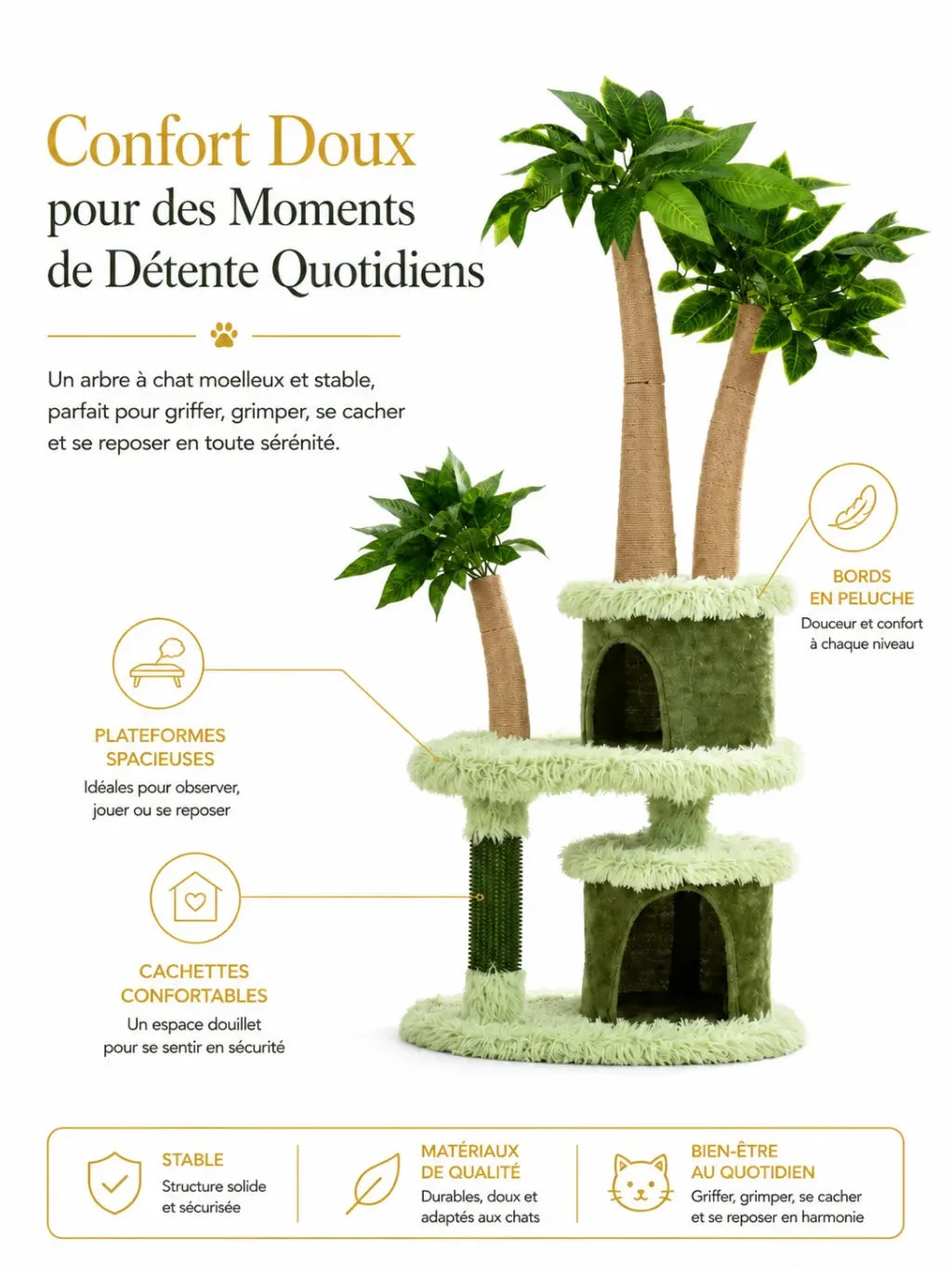 Plateformes en peluche et couchages de l'arbre à chat Canoporia