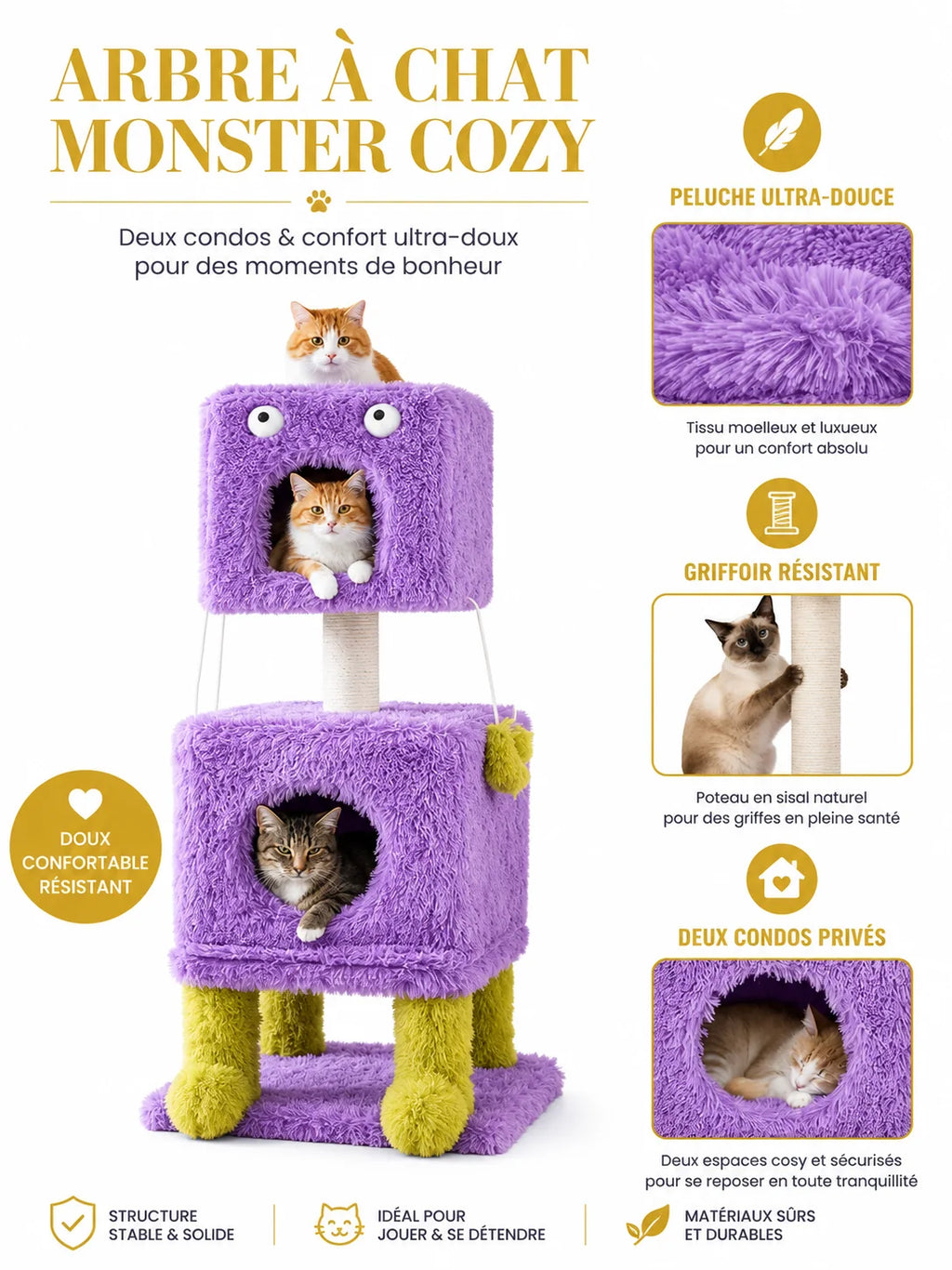 Poteau en sisal et deux condos privés de l'arbre à chat Monstrélia