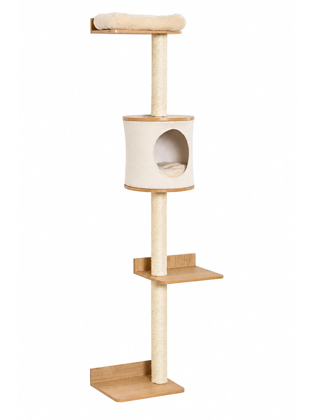 Arbre à chat mural Altévo en bois avec trois niveaux et niche