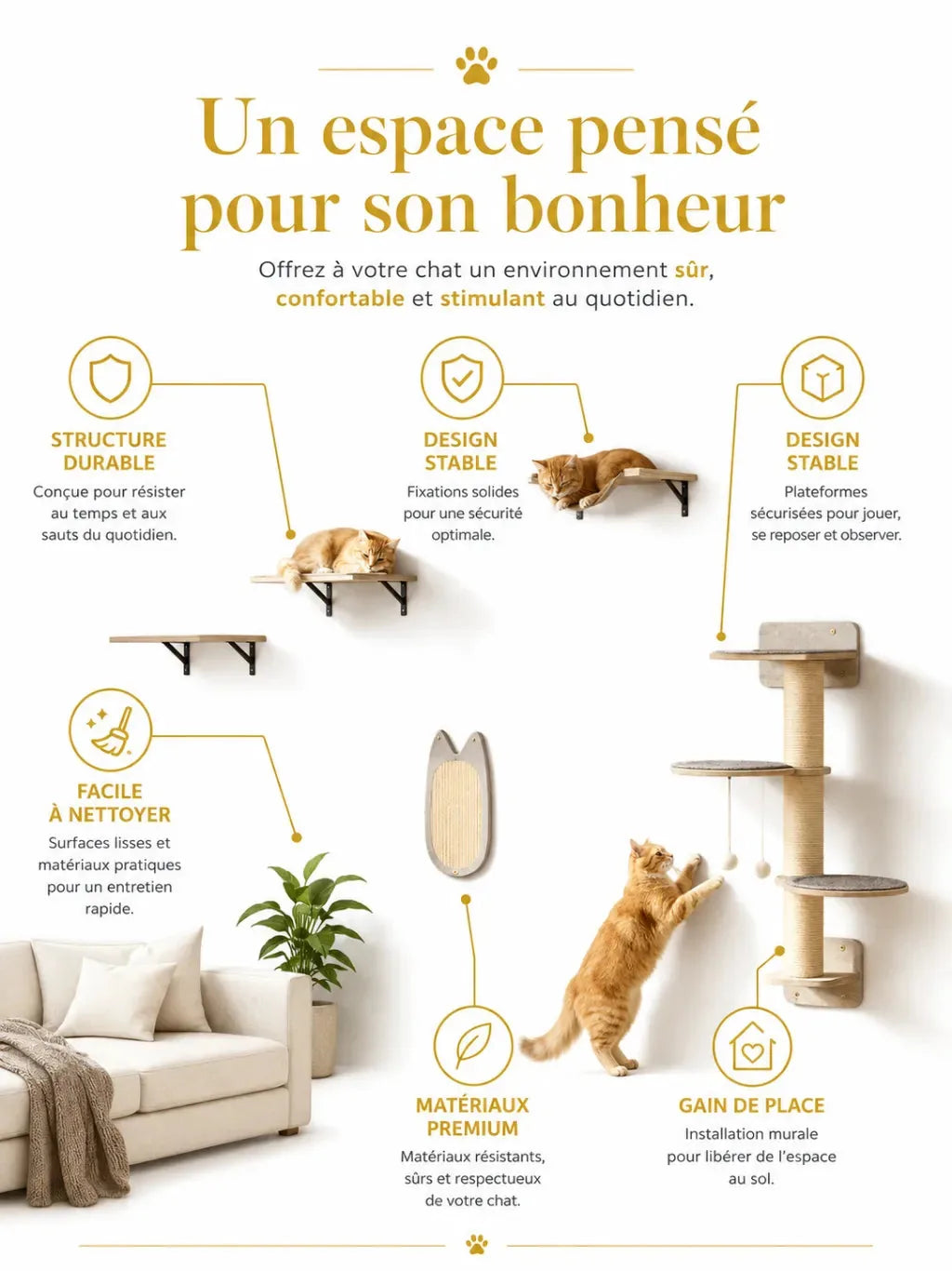 Espace mural pour chat Murania avec structure durable et design stable