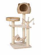 Arbre à chat naturel Nidoria 121 cm avec niche hamac et couchage haut