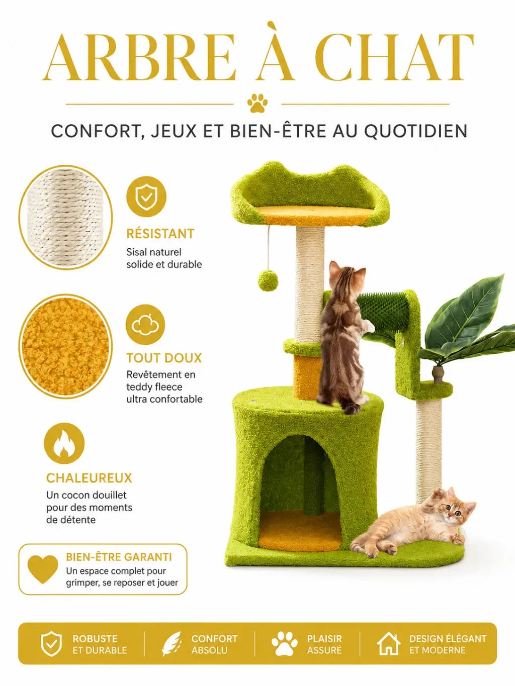 Arbre à chat palmier Palmera avec niche perchoir et zones de jeu