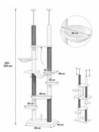 Dimensions de l’arbre à chat plafond Célestia : 60 × 44 cm et hauteur réglable de 225 à 255 cm