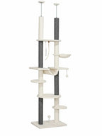 Arbre à chat plafond blanc Célestia réglable de 225 à 255 cm avec plateformes, hamacs et sisal
