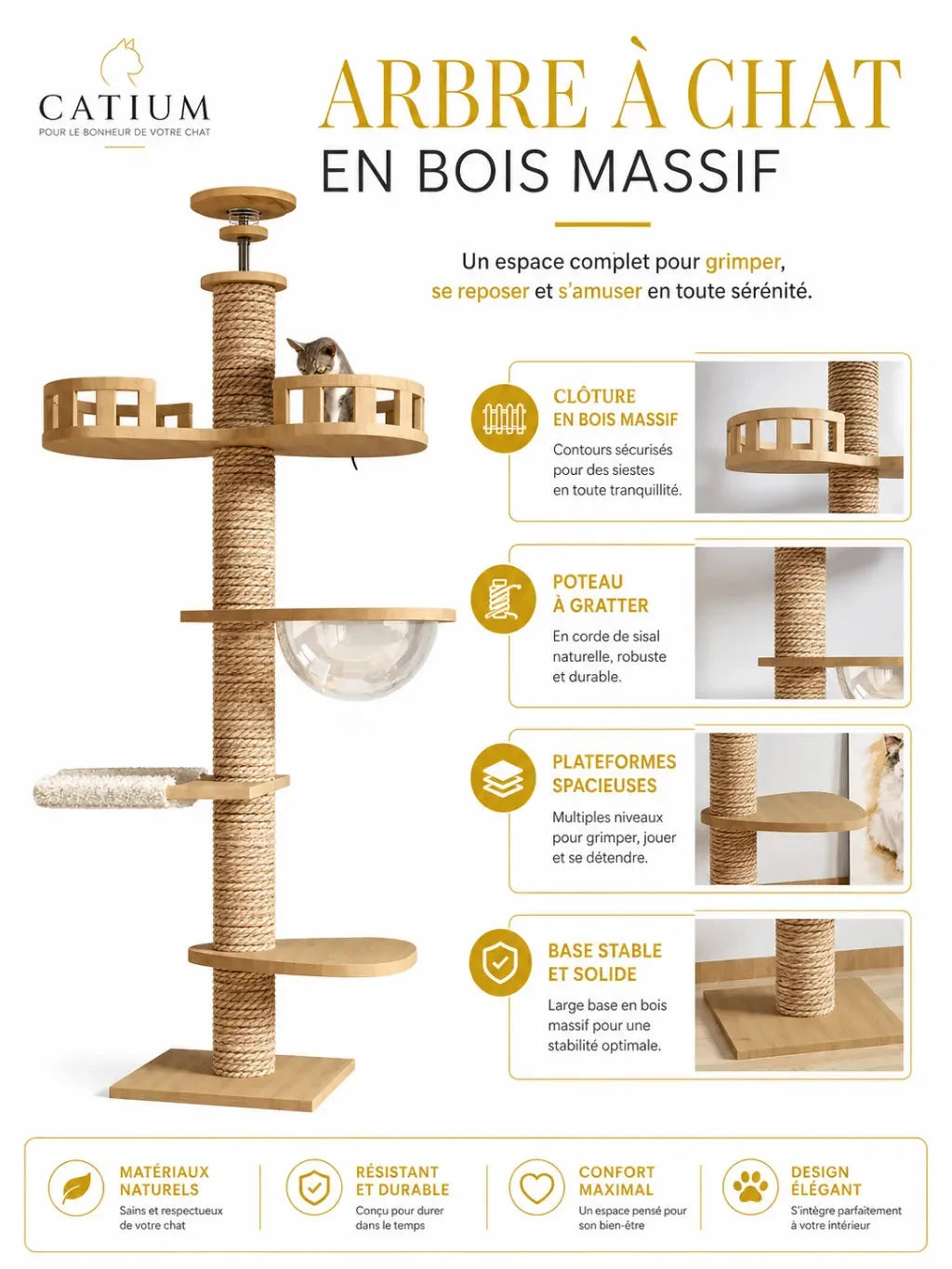 Bulle transparente, deux paniers en bois et hamac latéral de l’arbre à chat plafond Sommélia