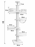 Dimensions de l’arbre à chat plafond bois Sommélia : base de 40 cm et hauteur réglable de 255 à 265 cm