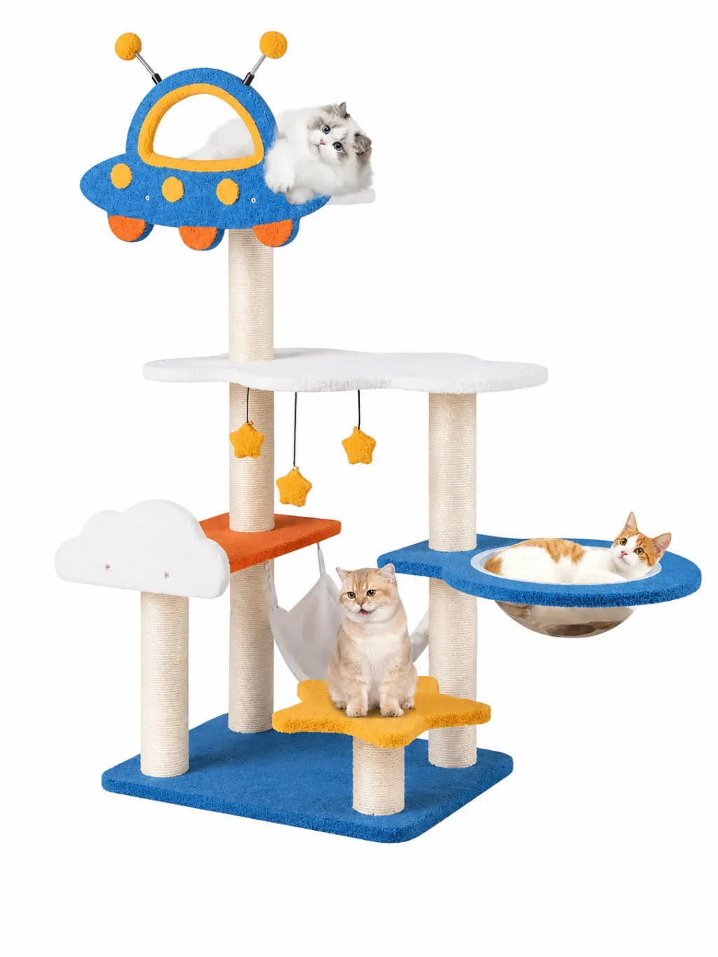 Arbre à chat spatial Orbitia 124 cm avec capsule, perchoir UFO et griffoirs sisal