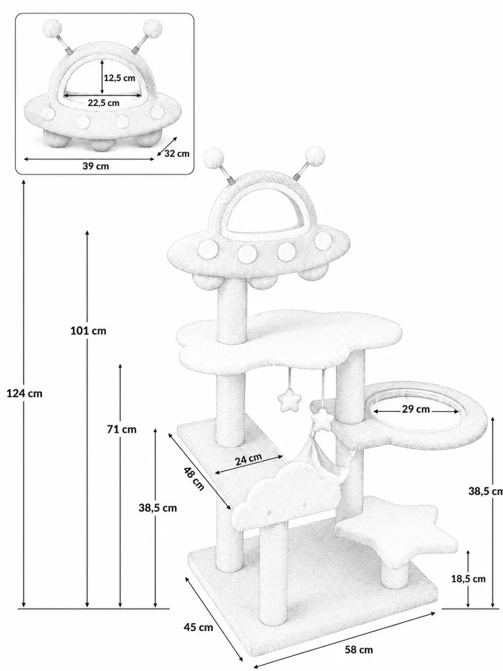 Jouets et griffoirs sisal de l’arbre à chat spatial Orbitia pour jouer et faire ses griffes