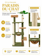 Détails sisal, auto-brosse et corde de jeu de l’arbre à chat vert Canopia