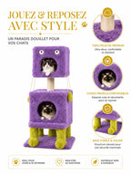 Deux niches en peluche violette de l'arbre à chat Monstrélia