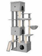 Arbre à chat XXL 200 cm Majestoria pour Maine Coon avec trois niches, hamac, rampe et plateformes