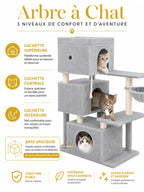 Trois niches de l'arbre à chat XXL Majestoria pour foyer multi-chats