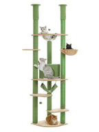 Arbre à chat XXL vert Verdelis avec niche, hamacs, bulle transparente, sept plateformes et plusieurs chats