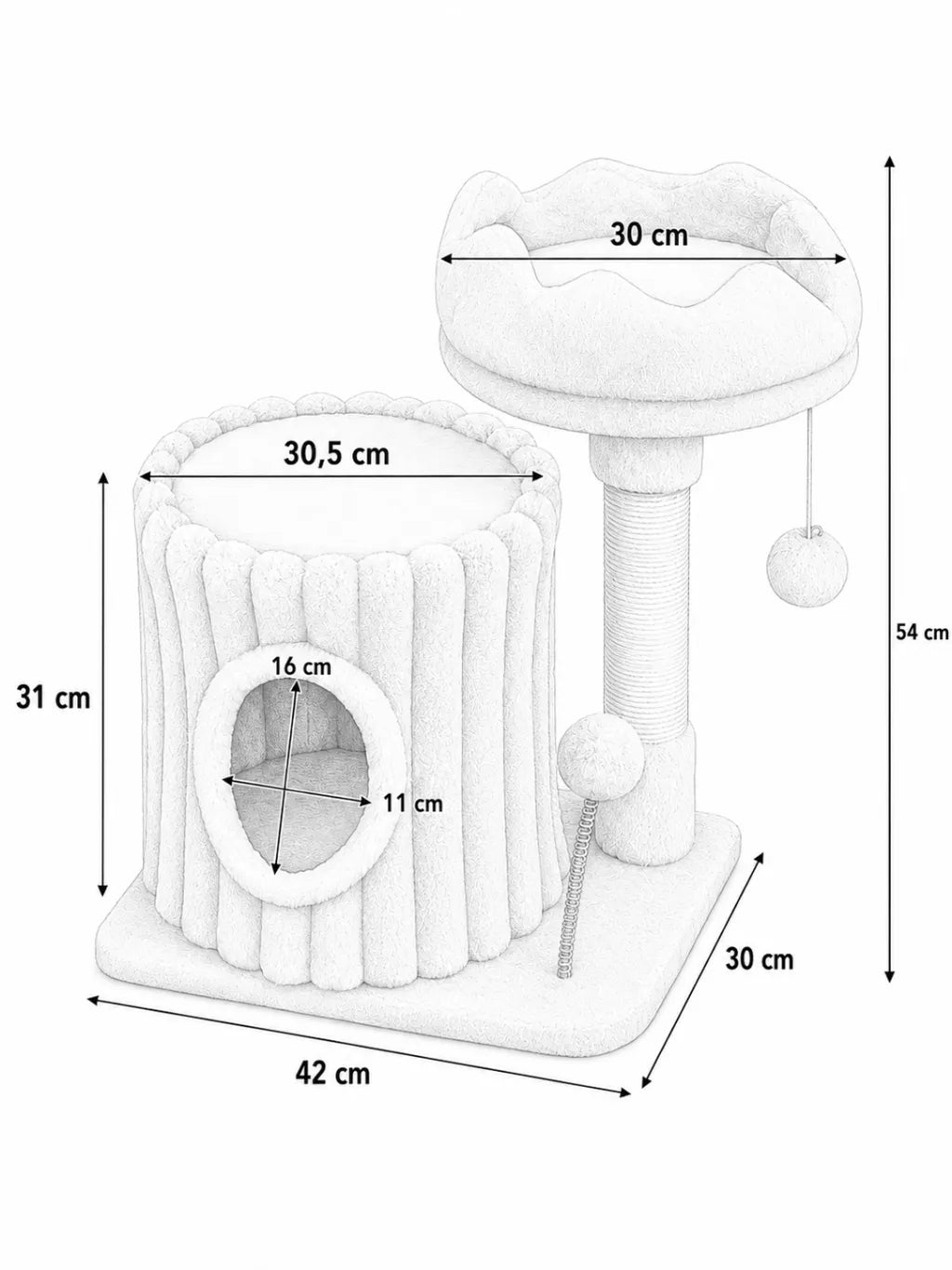 Petit arbre à chat compact Viridia 54 cm avec trois niveaux pour chaton et chat d’intérieur