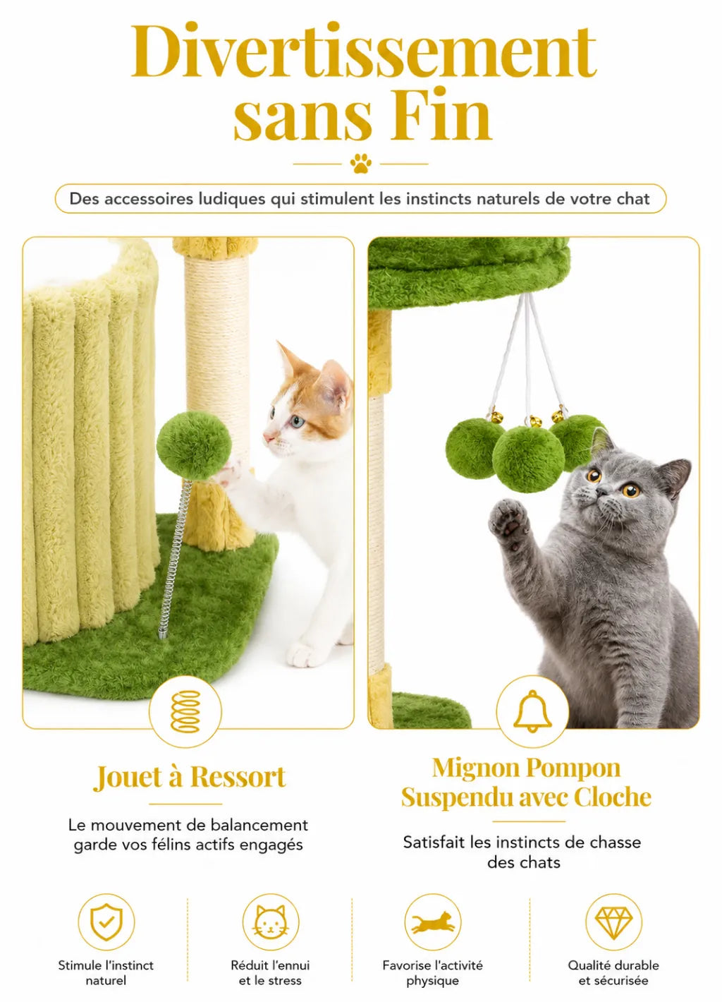 Niche fleur du petit arbre à chat Viridia avec zone de repos douce pour chat d’intérieur