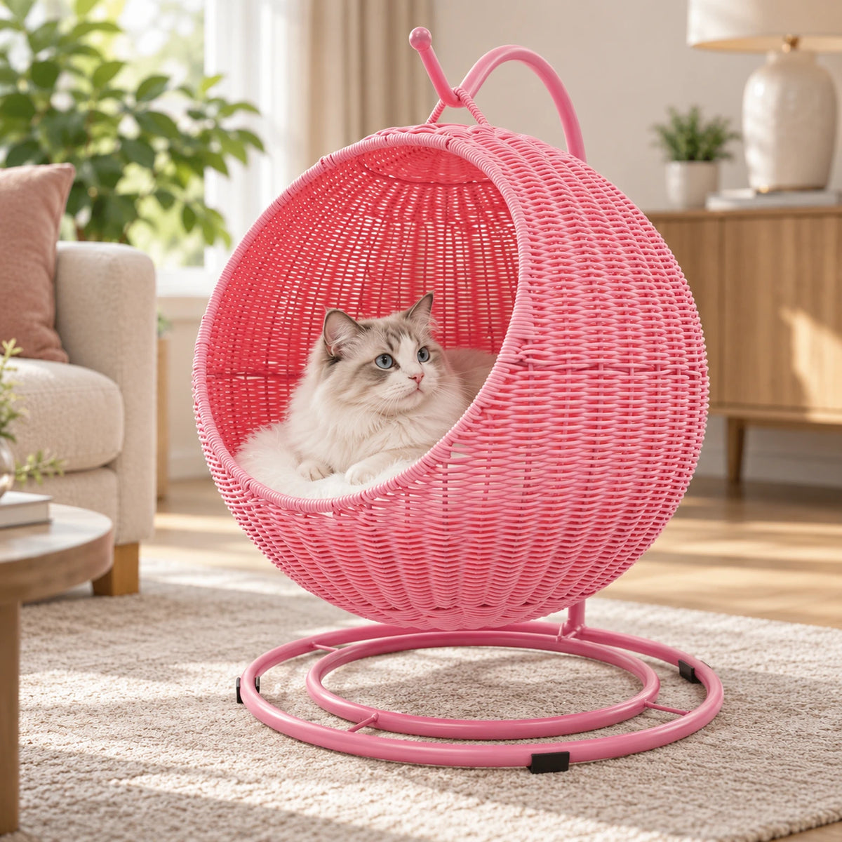 Balançoire pour chat rose Rosavèra avec pied circulaire autoportant