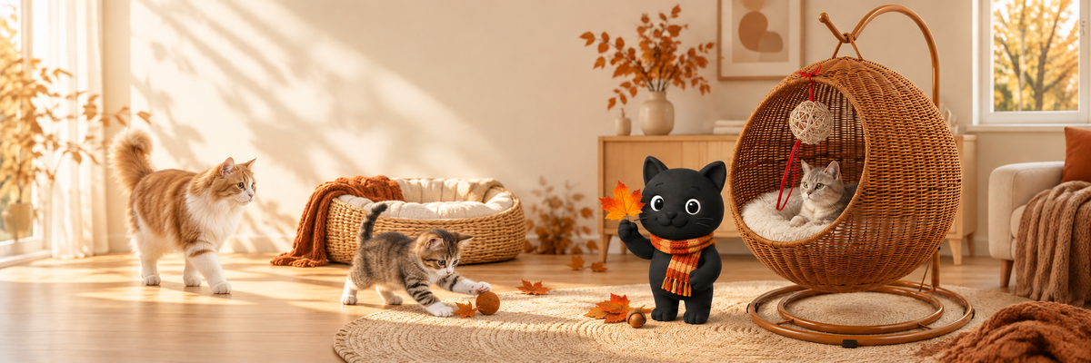 Promotion d’octobre sur les hamacs pour chat CATIUM avec Solévia et la mascotte d’automne