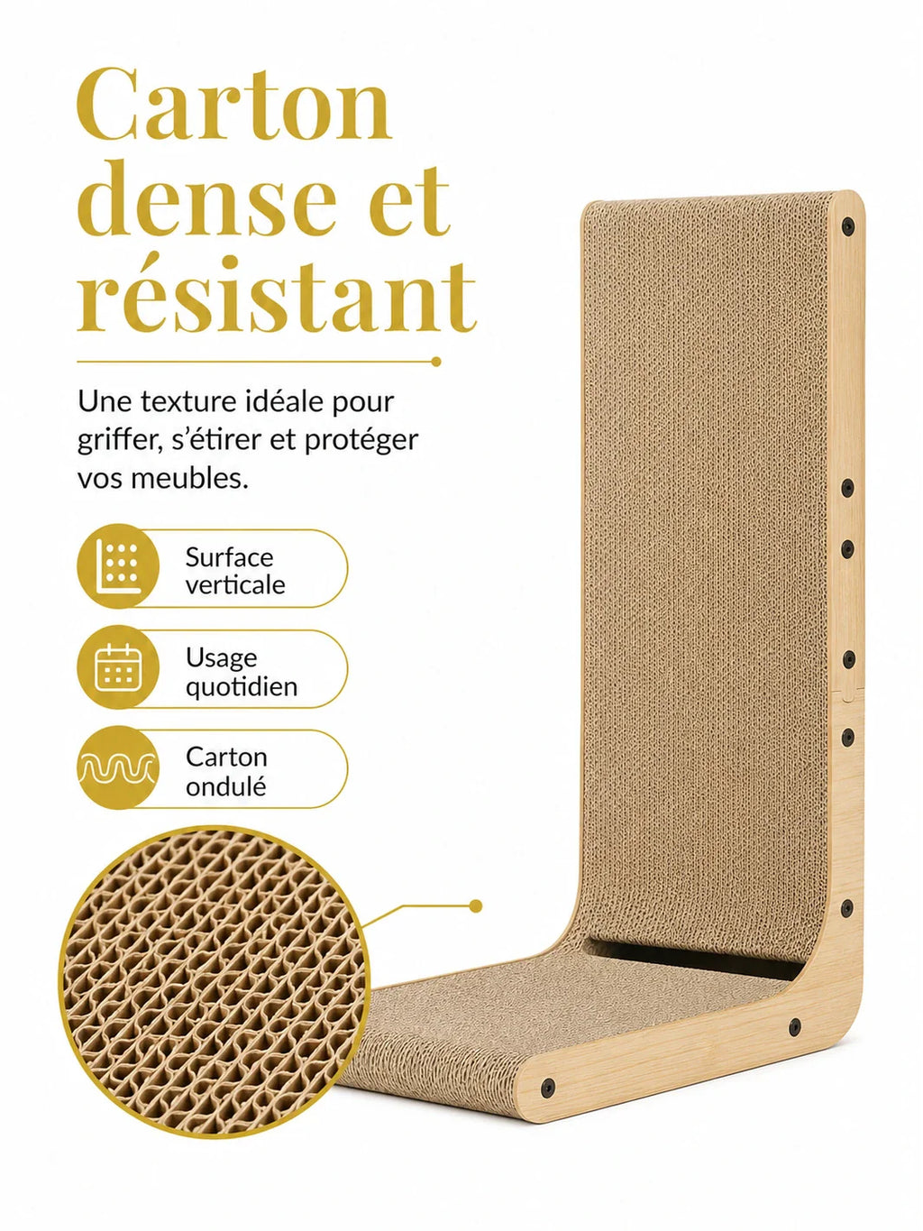 Griffoir chat carton dense Cartelia pour griffade verticale et protection des meubles