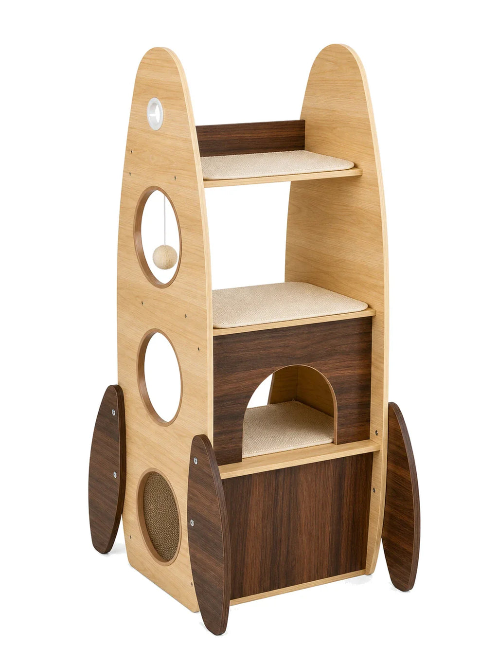Arbre à chat fusée bois naturel 119 cm Cosmalia avec niches pour chat d’intérieur