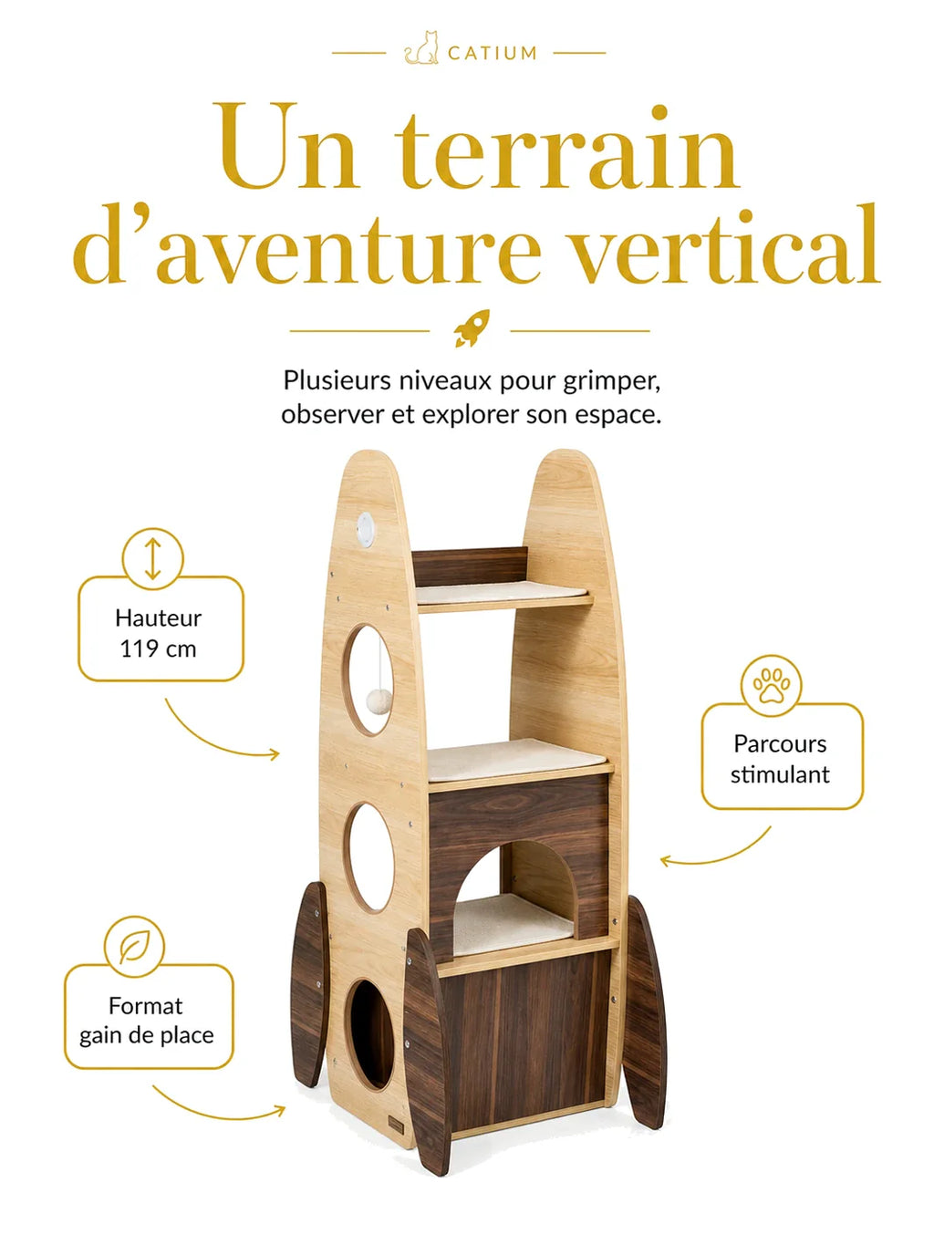 Arbre à chat fusée 119 cm Cosmalia avec niveaux pour grimper et explorer