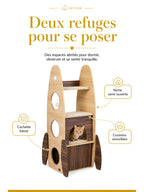 Arbre à chat bois naturel Cosmalia avec niches et cachettes pour chat d’intérieur