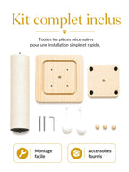 Kit complet pour griffoir chat CATIUM avec poteau en sisal base en bois balles suspendues et accessoires de montage