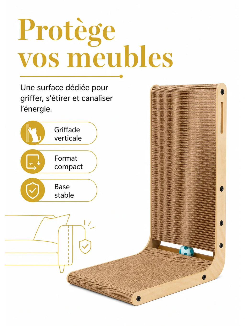 Griffoir chat Ligriff pour protéger les meubles avec griffade verticale compacte