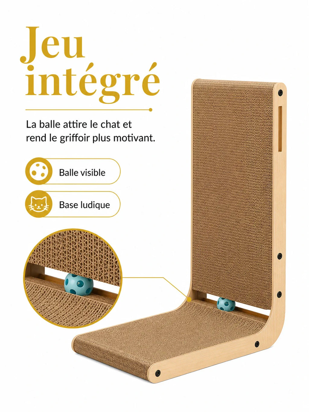 Griffoir chat Ligriff avec balle intégrée pour jeu et griffade