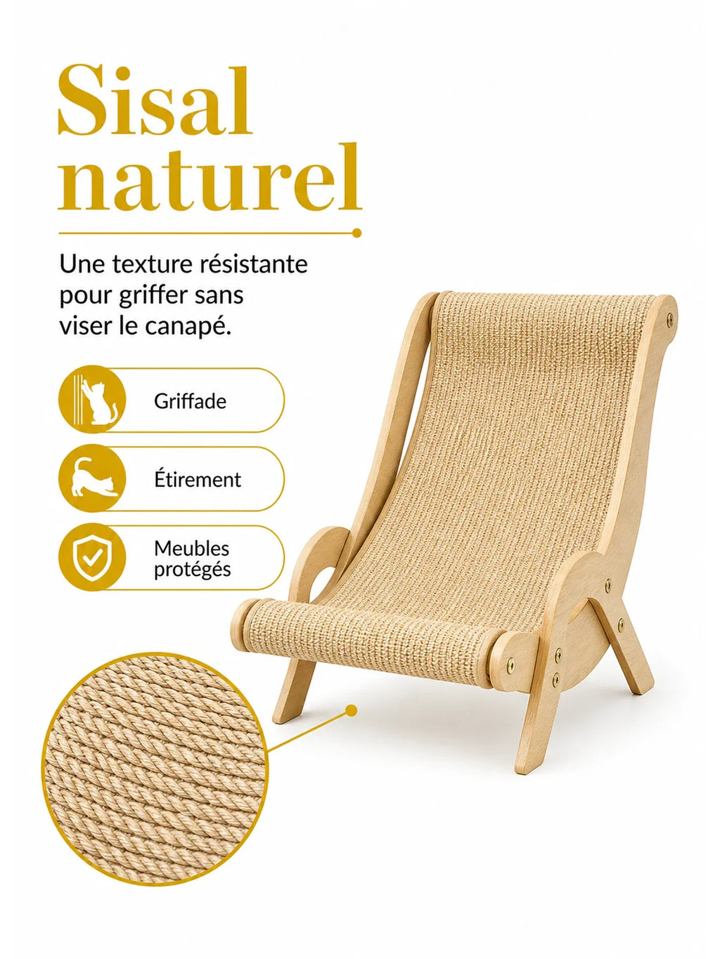 Griffoir chat Loungia en sisal naturel pour protéger canapé et meubles