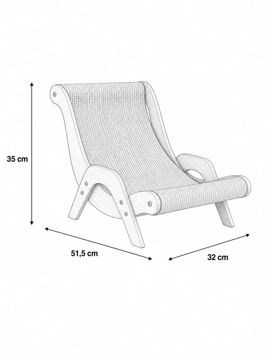 Dimensions griffoir chat Loungia 51,5 cm longueur 32 cm largeur 35 cm hauteur