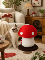 Griffoir champignon rouge Mycoria mis en scene dans un interieur lumineux avec un chat