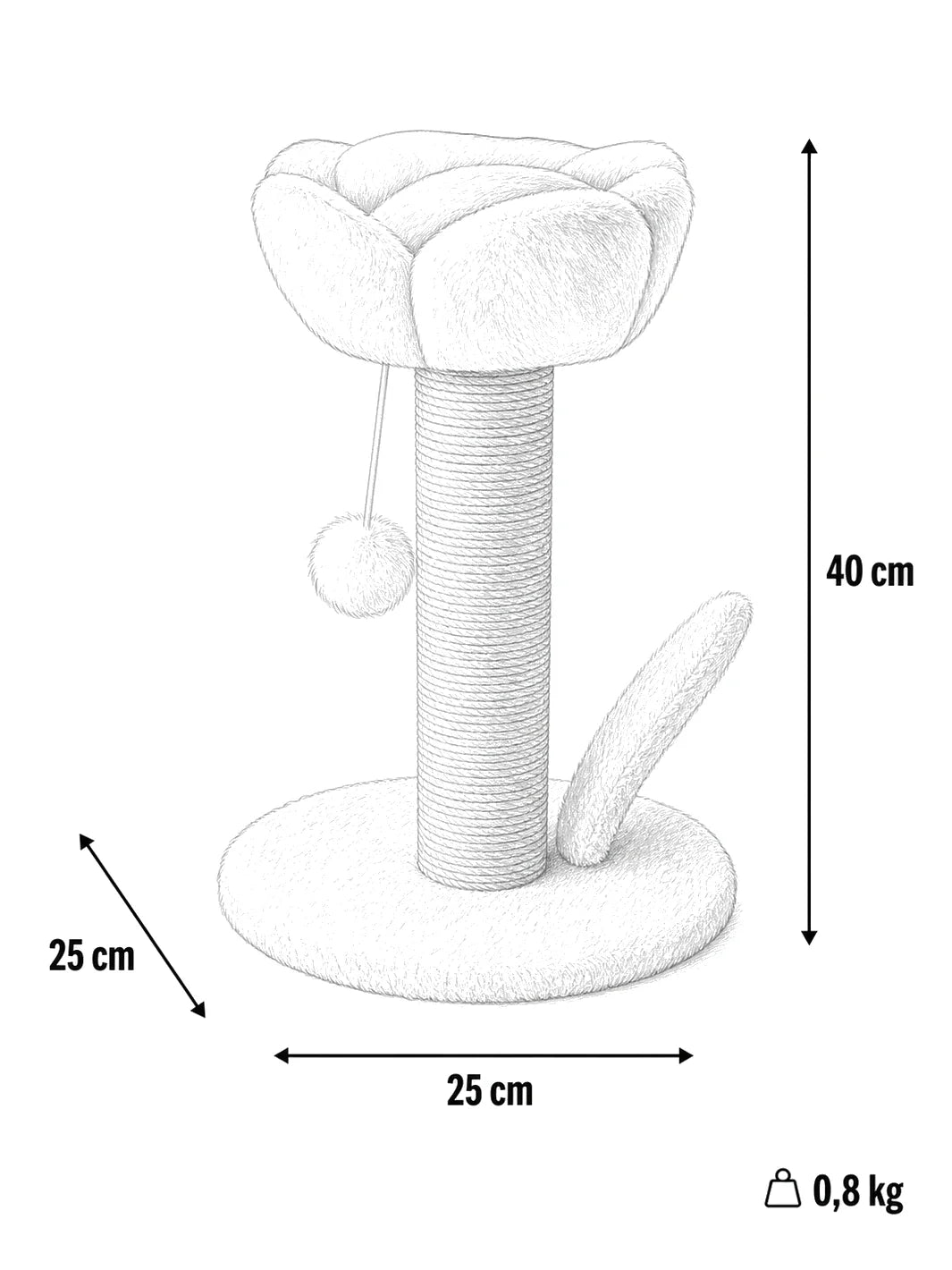 Dimensions du griffoir chat tulipe jaune Tulipa 40 cm de haut et 25 cm de base