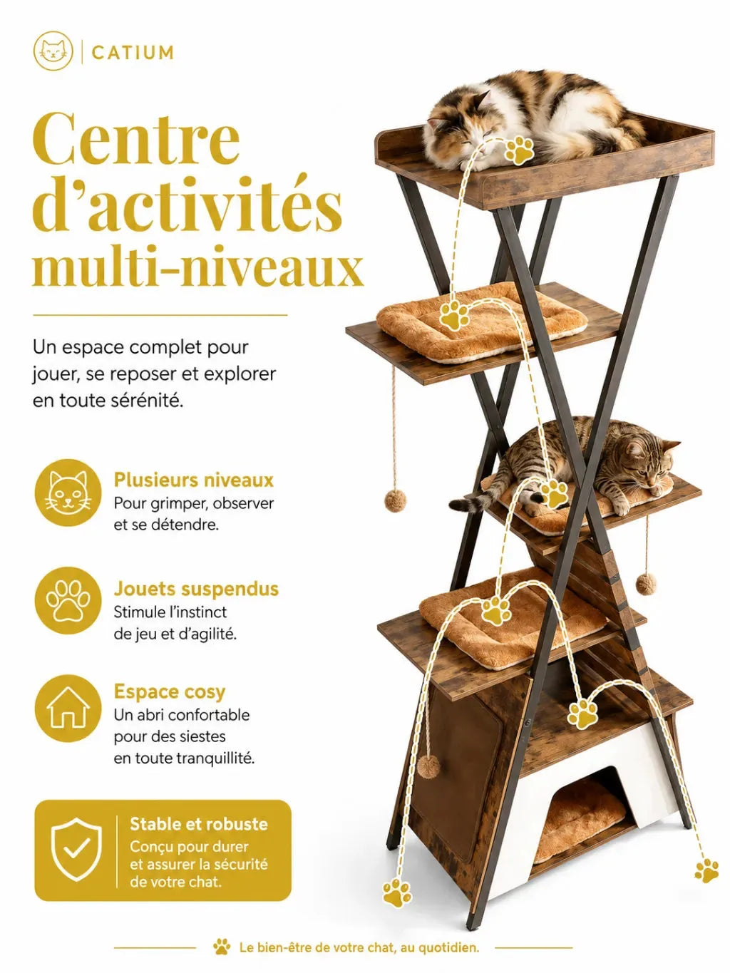 Centre d’activités multi niveaux Ferrovia avec jouets suspendus