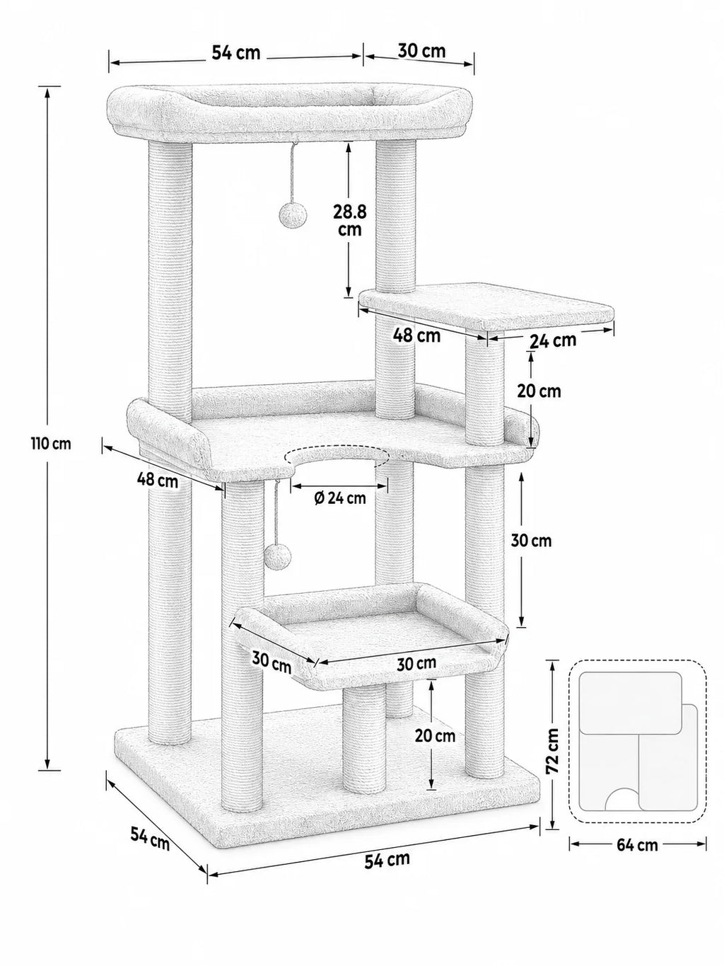 Dimensions de l'arbre à chat gris Escalys, 54 x 54 x 110 cm