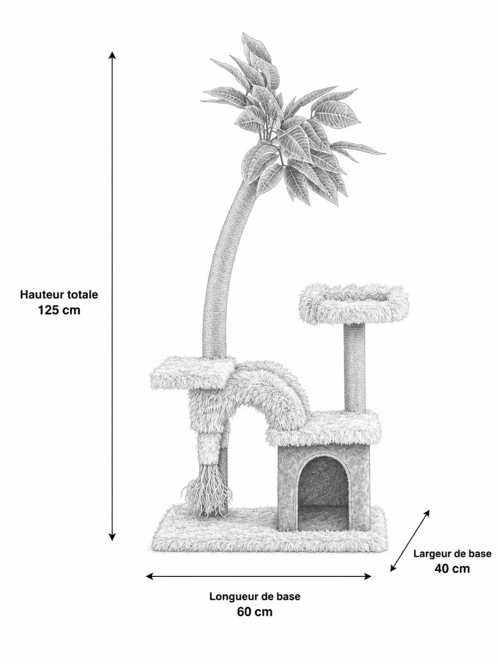 Dimensions de l'arbre à chat manguier Lianésia, 60 x 40 x 125 cm