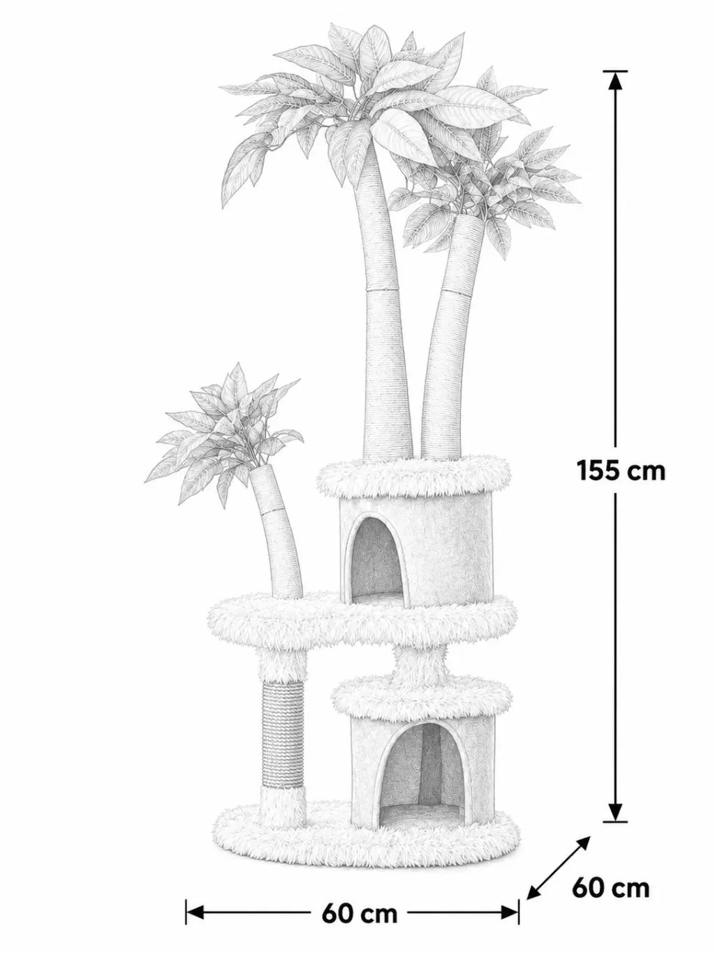 Dimensions du grand arbre à chat manguier Canoporia, 60 x 60 x 155 cm