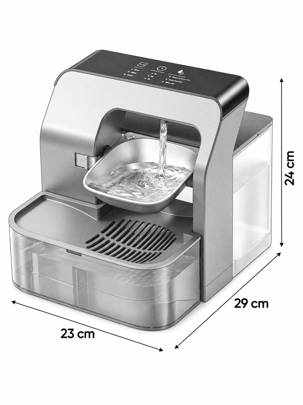 Dimensions du distributeur Temporéa : 23 cm de large, 29 cm de profondeur et 24 cm de haut.