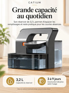 Réservoir de 3,2 L du distributeur d’eau programmable Temporéa pour le quotidien du chat.